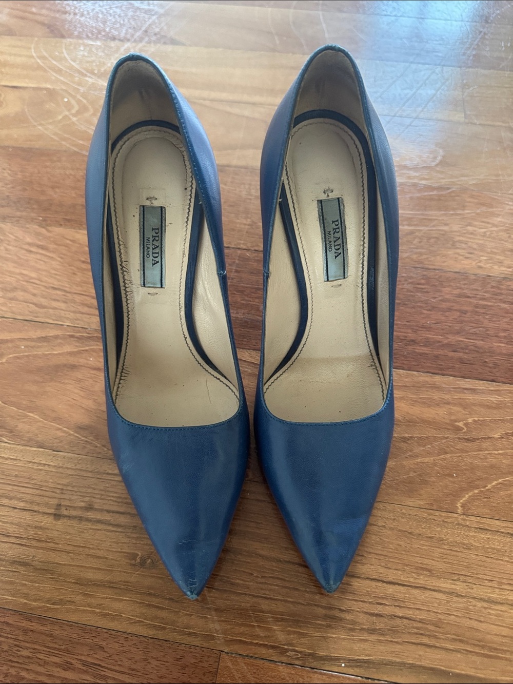 Prada Navy Pointed-Toe Leather Heels